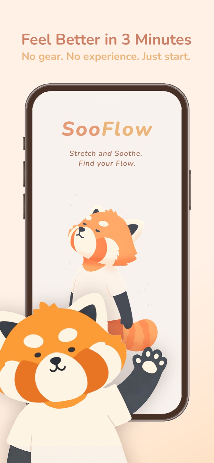 SooFlow stretching app — scene picker for desk break, bloating relief, sleep and workout recovery